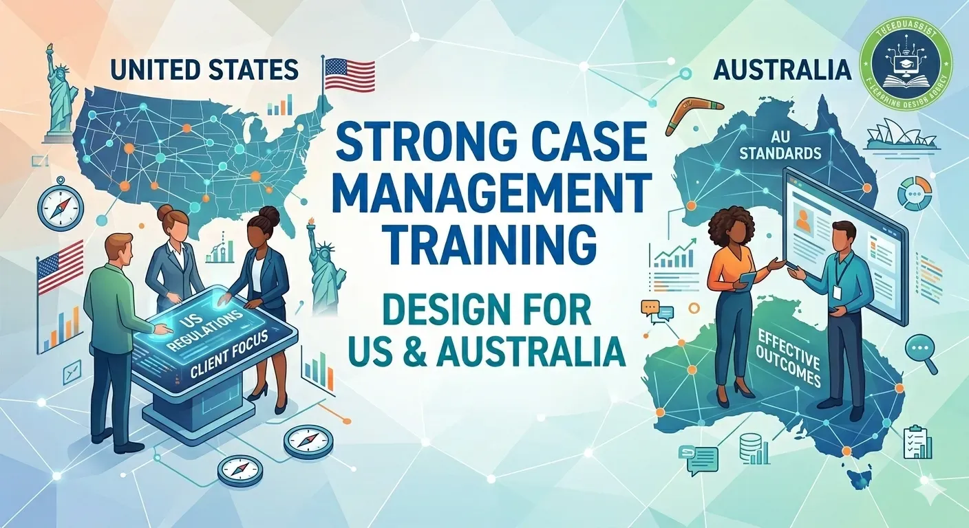 Dual-market case management training design for US and Australia – client-focused, NDIS and HIPAA-ready, with proven ROI and instructional design.