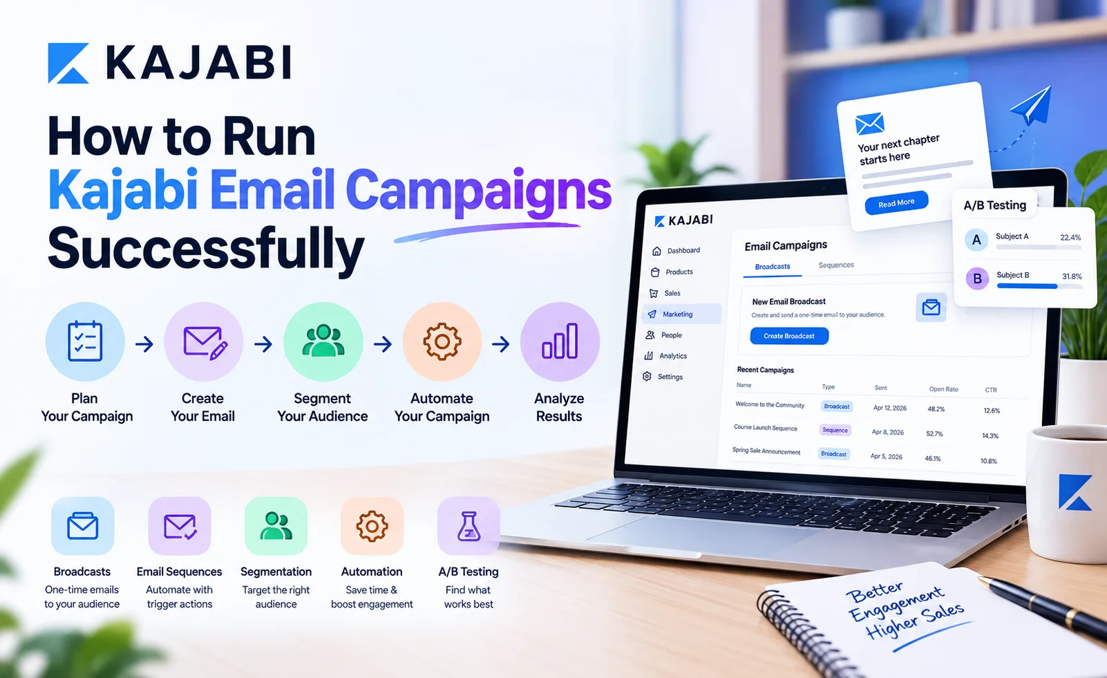 How to run Kajabi email campaigns with automation and email sequences