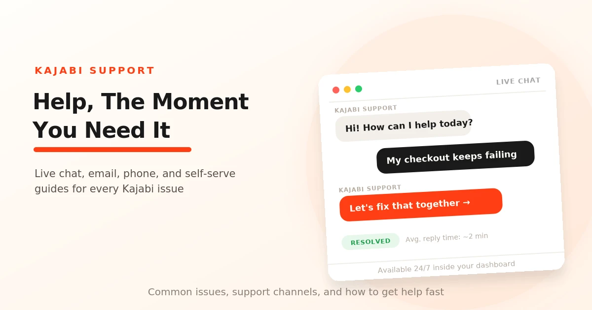 Kajabi technical support live chat mockup