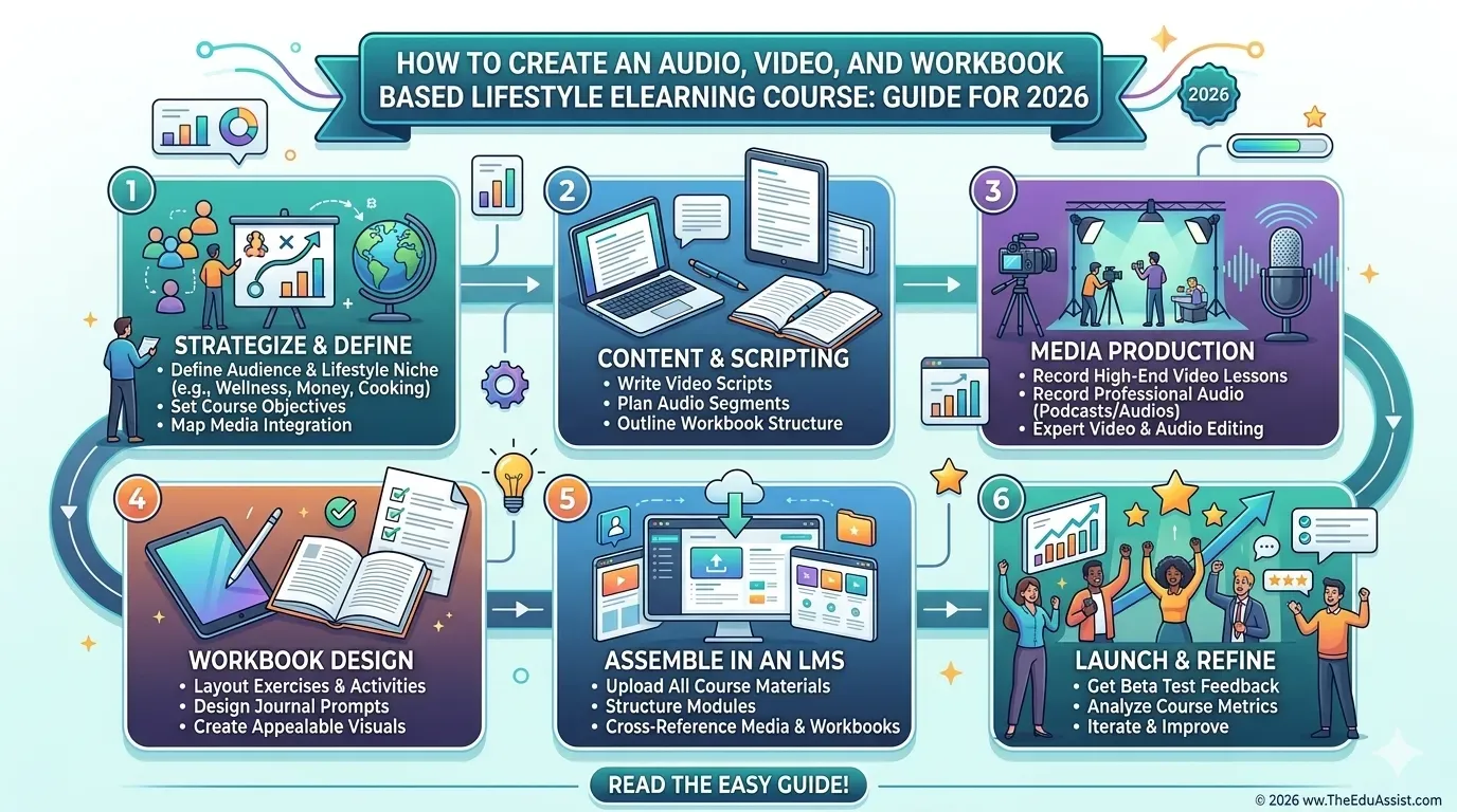 2026 lifestyle e-course guide – audio, video & workbook creation steps.