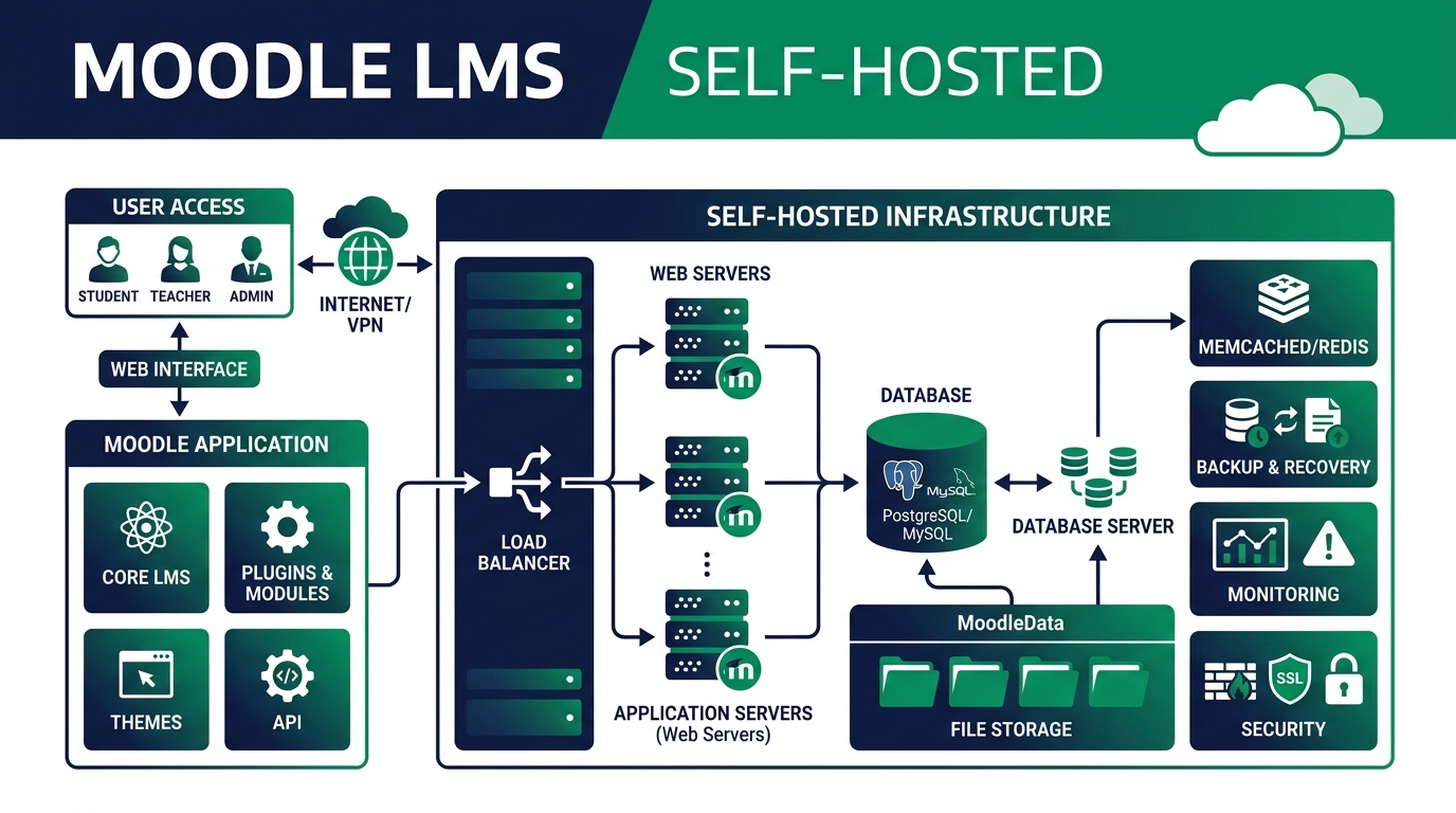 Server infrastructure and dashboard for free self-hosted Moodle LMS installation