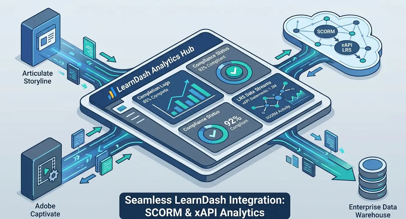 How to Use LearnDash SCORM for Enterprise Tracking illustration and implementation overview