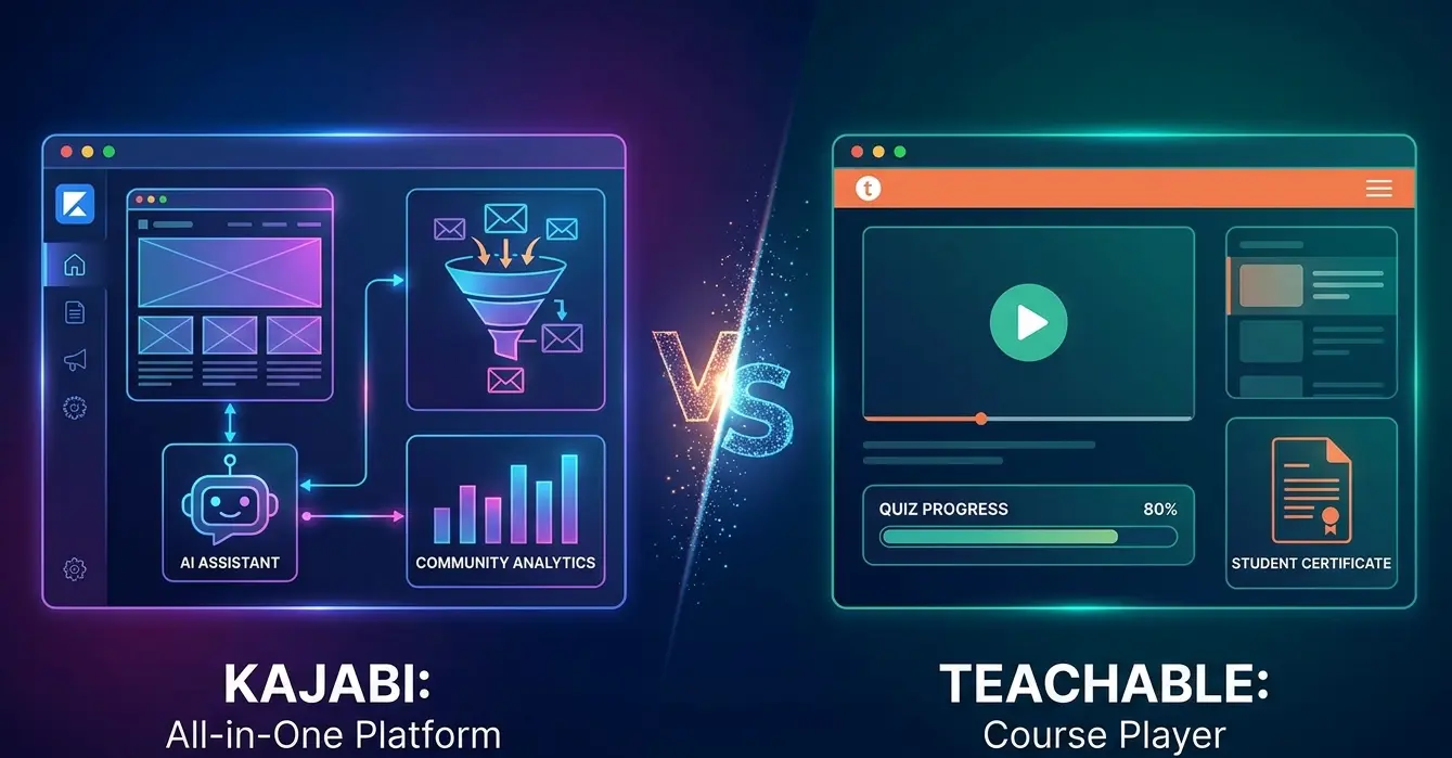 Kajabi vs Teachable: Which One is better for Your Business? illustration and implementation overview