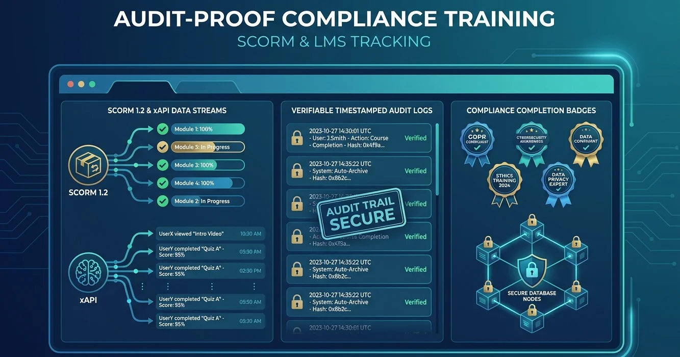 Technical SCORM architecture and LMS compliance tracking verification dashboard