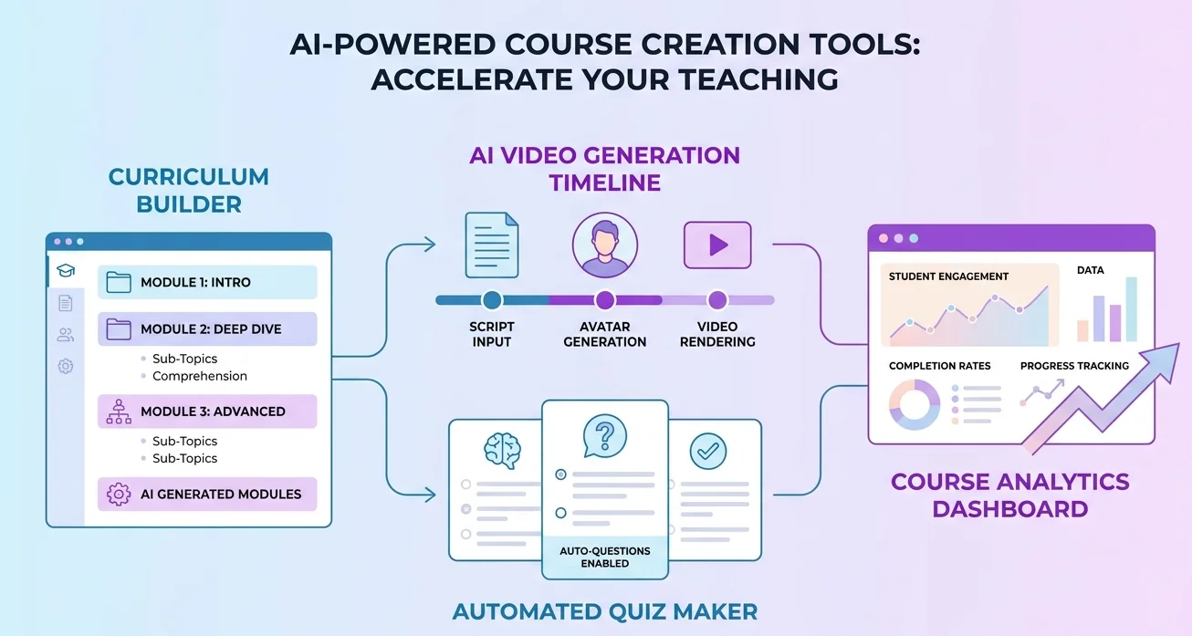 Modern instructional designer collaborating with autonomous AI agent workflows to build interactive online courses