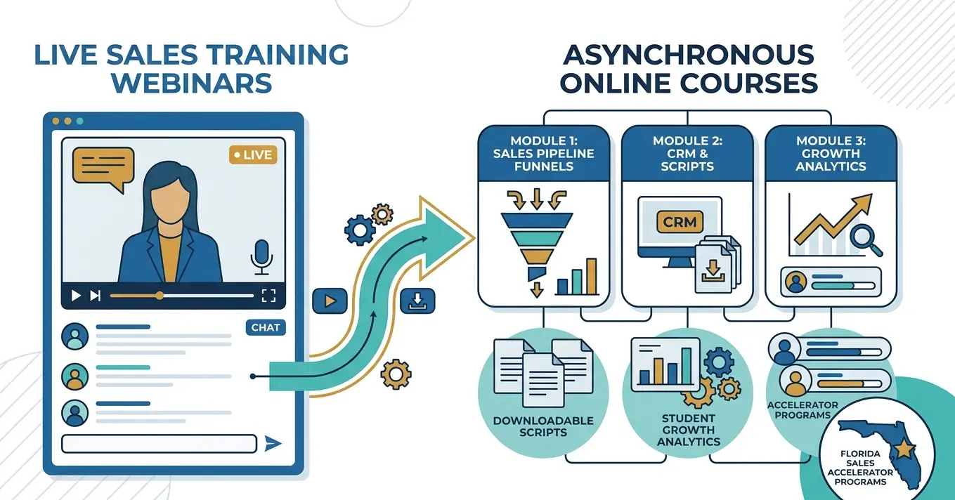 Interactive online course and automated webinar funnel dashboard for Florida sales accelerator