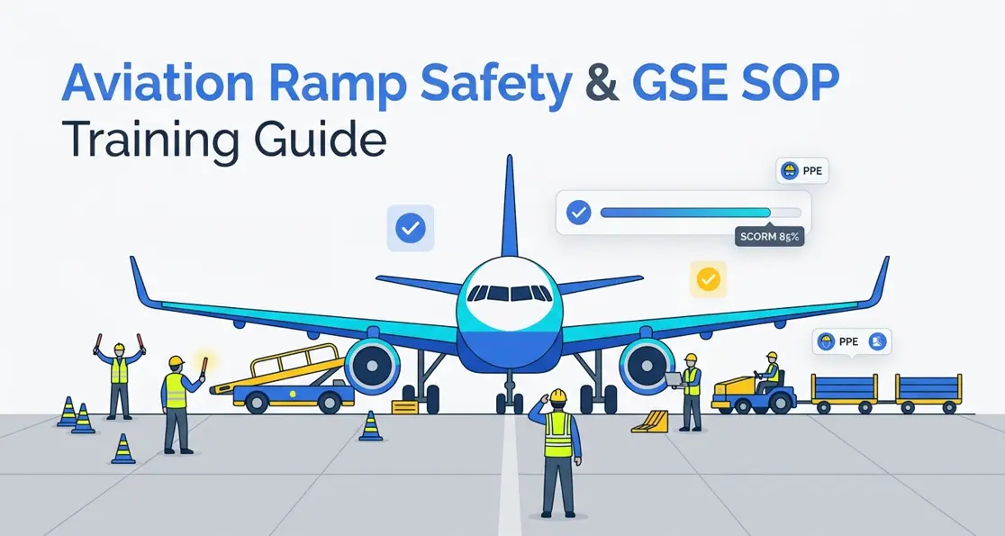 Airport ramp showing Ground Support Equipment servicing a passenger aircraft during gate turnaround
