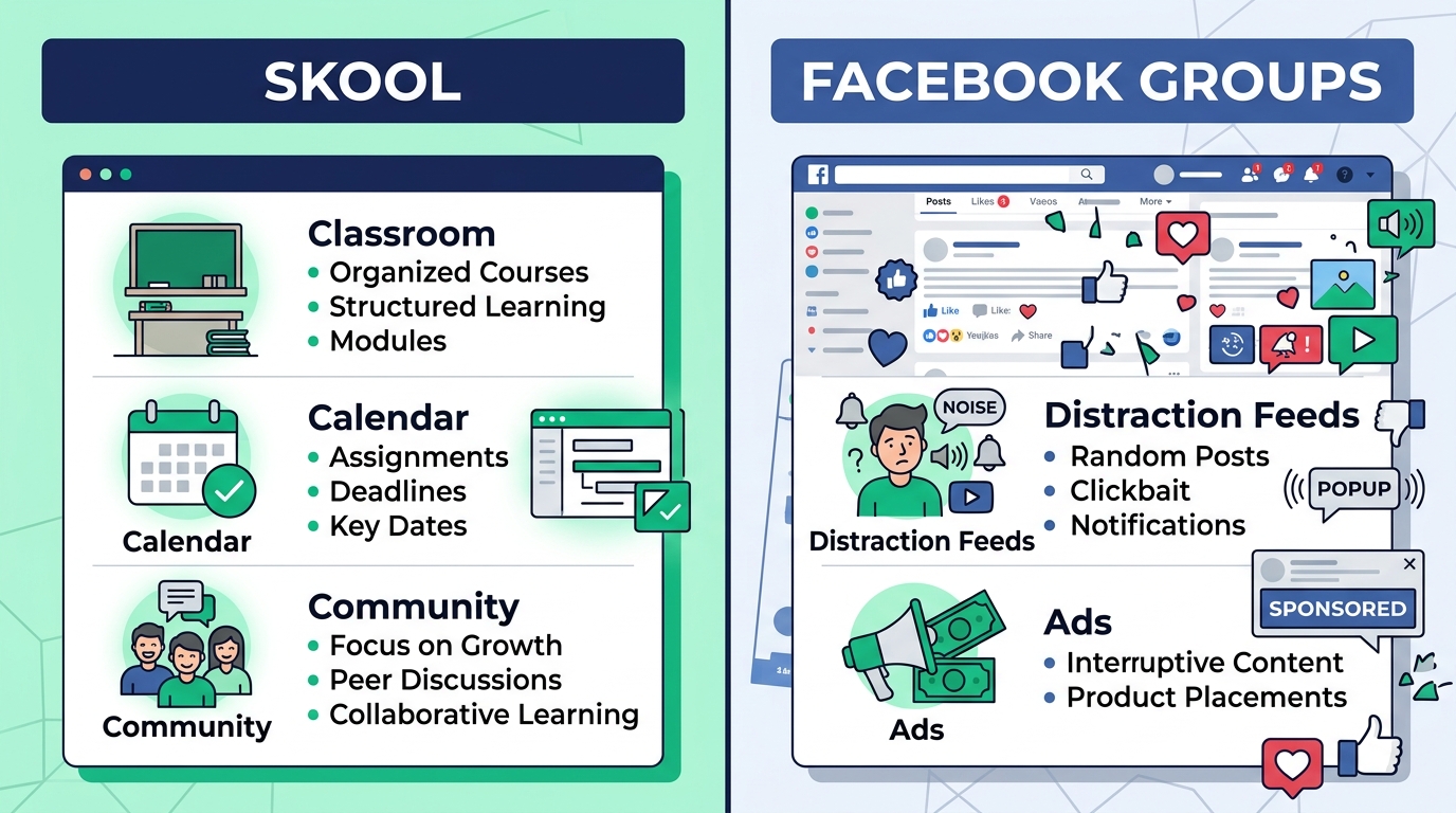 Gamified Skool community leaderboard and level-unlocked learning path