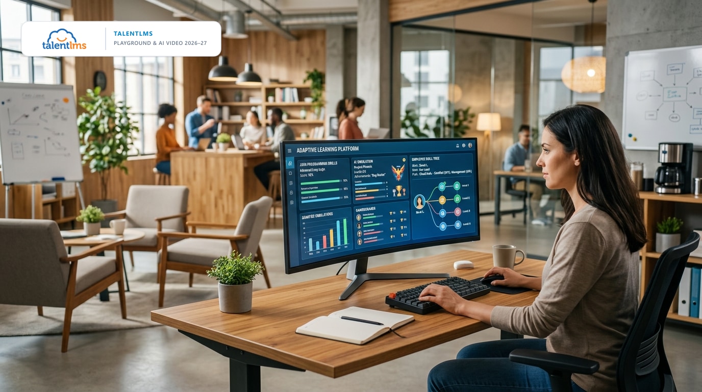 TalentLMS 2026 and 2027 platform evaluation highlighting Learning Playground AI simulations and Workday integration