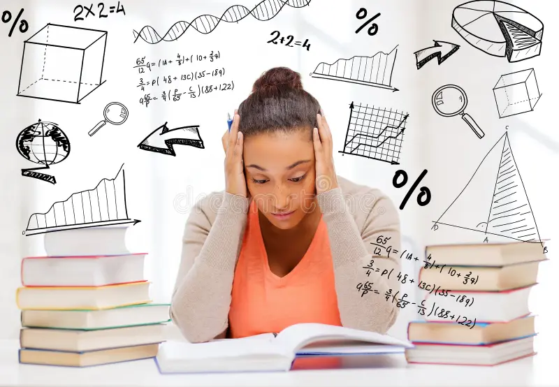 Student studying with books and notes