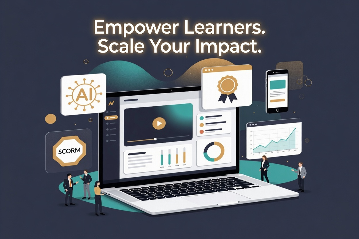 LearnWorlds LMS platform for online learning, AI, SCORM, certification, and analytics